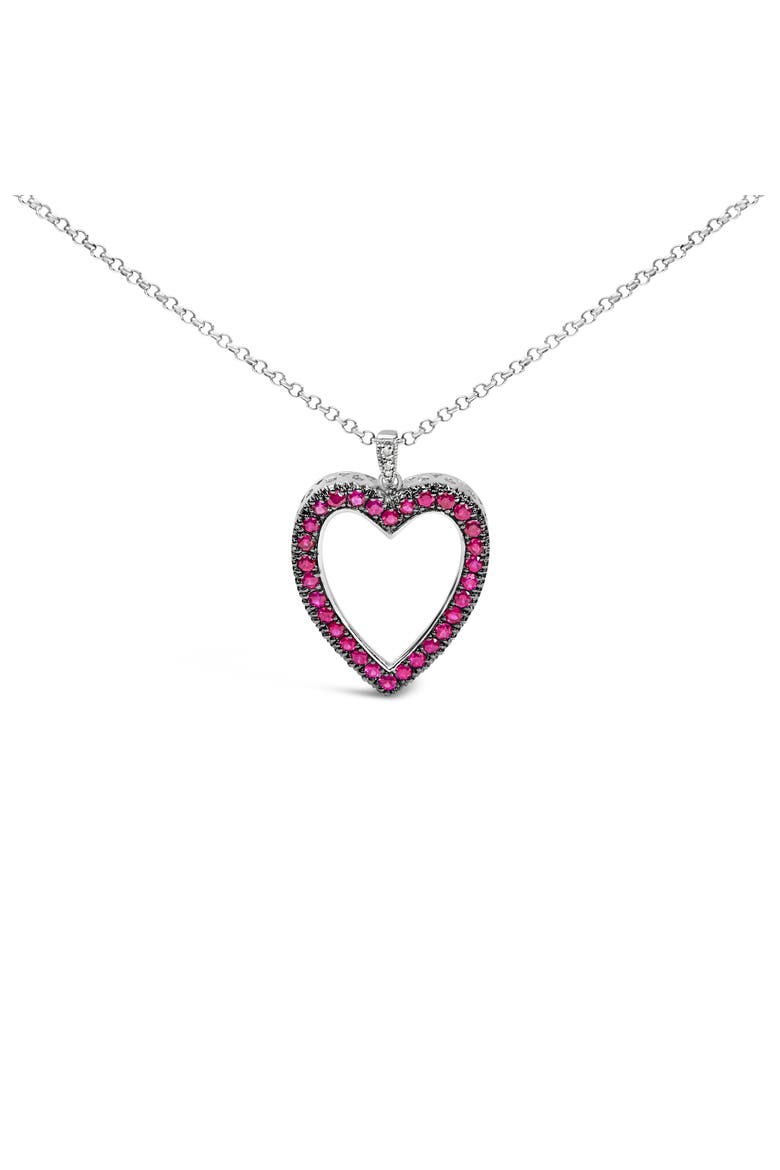 18K 1/3 Cttw Diamond & Ruby Open Heart Pendant Necklace, Main, color, White