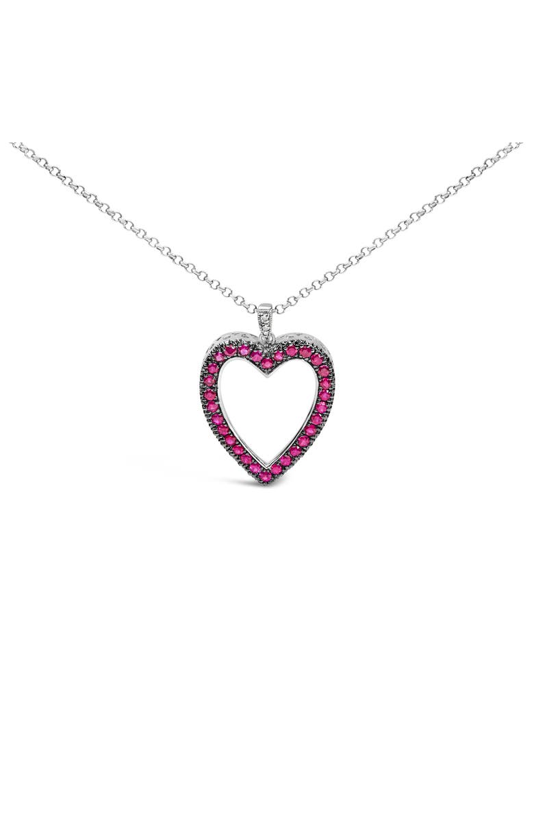 Haus of Brilliance 18K 1/3 Cttw Diamond & Ruby Open Heart Pendant Necklace, Main, color, White