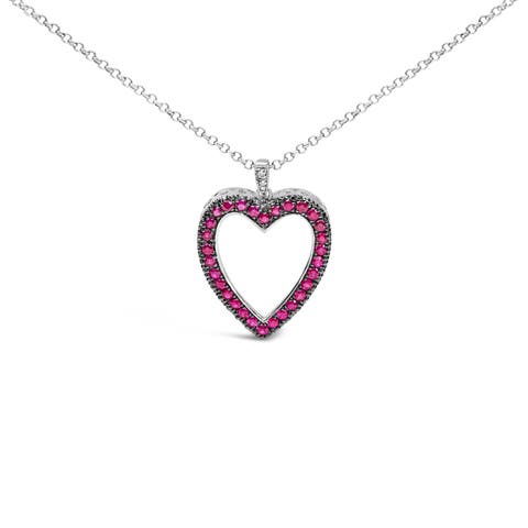 18K 1/3 Cttw Diamond & Ruby Open Heart Pendant Necklace