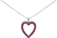 Haus of Brilliance 18K 1/3 Cttw Diamond & Ruby Open Heart Pendant Necklace