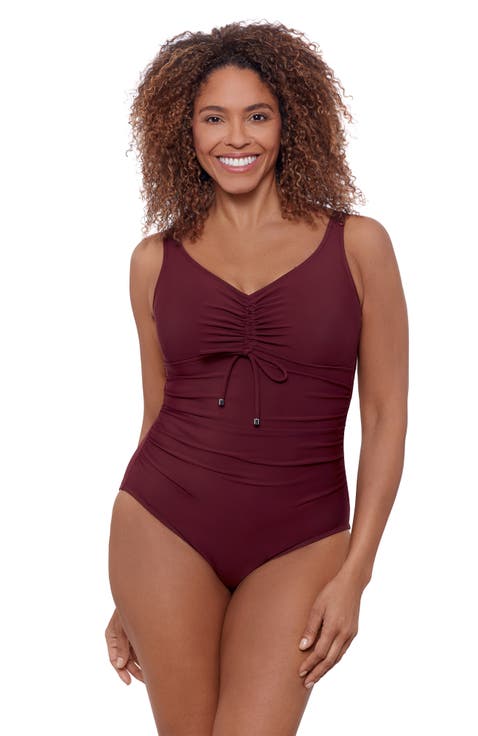 Cinched V-Neck Tummy Control Side Shirred One-Piece Swimsuit