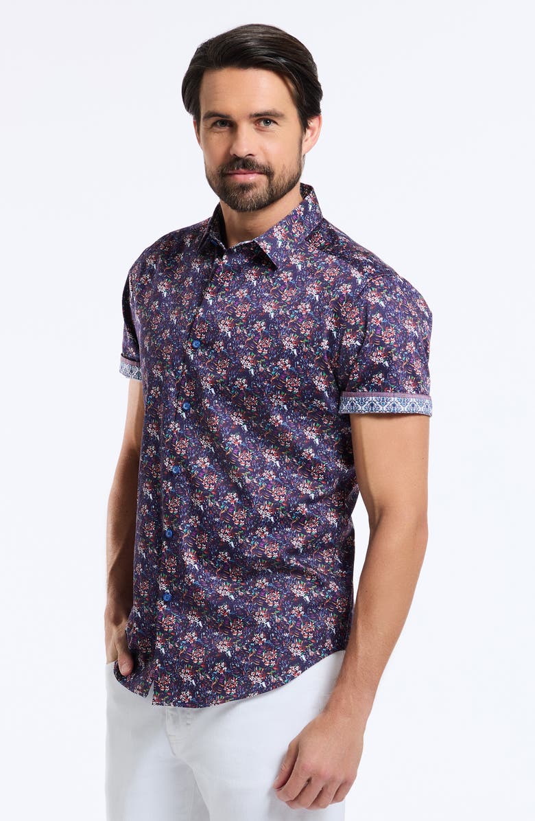 Robert Graham Keane Short Sleeve Cotton Button-Up Shirt, Alternate, color, 