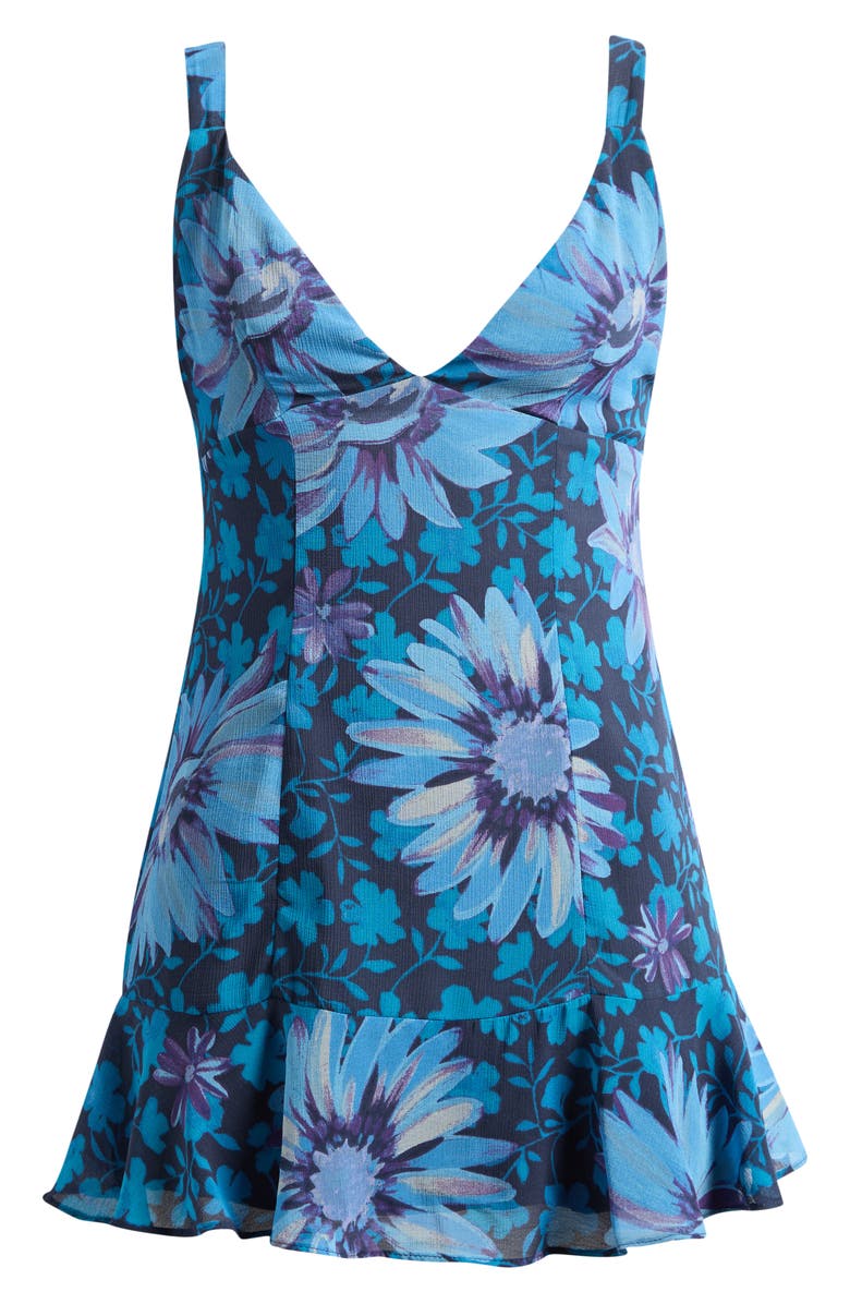 Free People Heat of the Moment Floral Tiered Minidress, Main, color, Starless Night Combo
