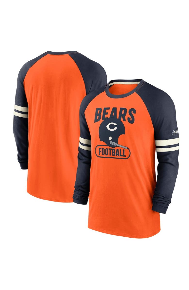 Nike Men's Nike Orange/Navy Chicago Bears Throwback Raglan Long Sleeve T-Shirt, Alternate, color, Orange