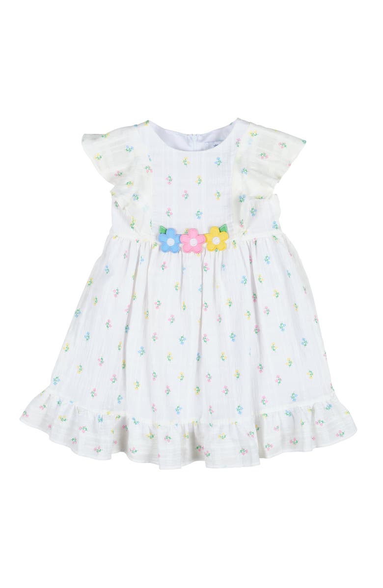 Florence Eiseman Textured Lawn Floral Printed Dress With Flowers, Main, color, White / Multicolor