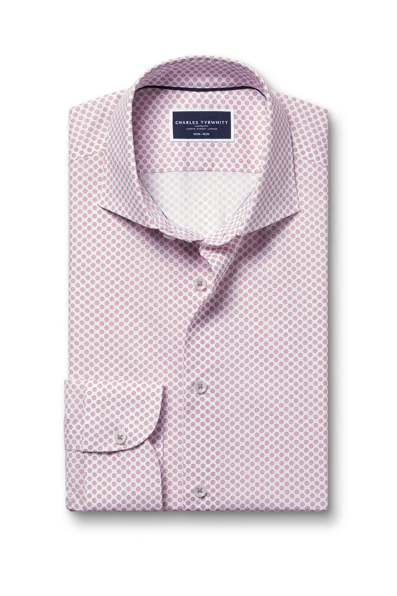 Slim Fit Medallion Non-Iron Stretch Print Shirt, Alternate, color, Claret Pink