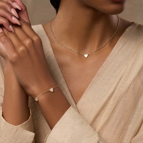 Karma And Luck Heartfelt Gratitude Mother Of Pearl Heart Gold Bracelet In Gold/white