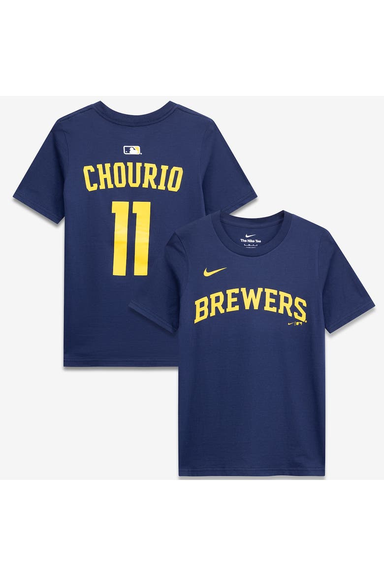 Youth Nike Jackson Chourio Navy Milwaukee Brewers Name & Number T-Shirt, Main, color, Navy