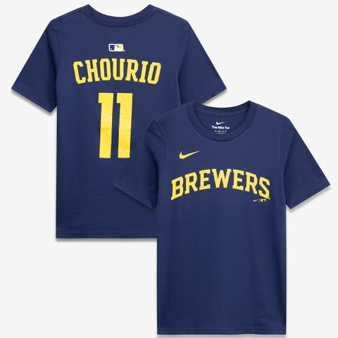 Youth Nike Jackson Chourio Navy Milwaukee Brewers Name & Number T-Shirt
