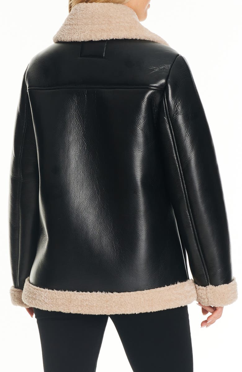 Sanctuary Faux Leather Jacket with Faux Shearling Trim, Alternate, color, 
