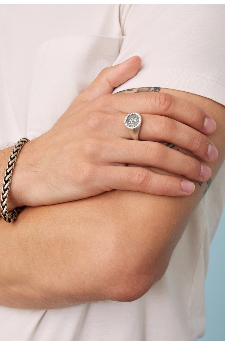 Oradina Mens Guardian Signet Ring in Oxidized Silver, Alternate, color, Silver