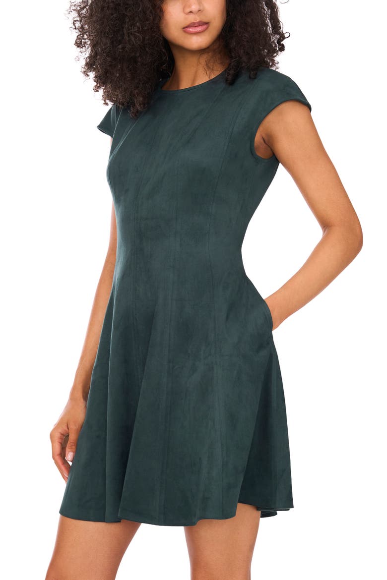 Princess Seam Faux Suede Minidress, Alternate, color, FOREST NIGHT