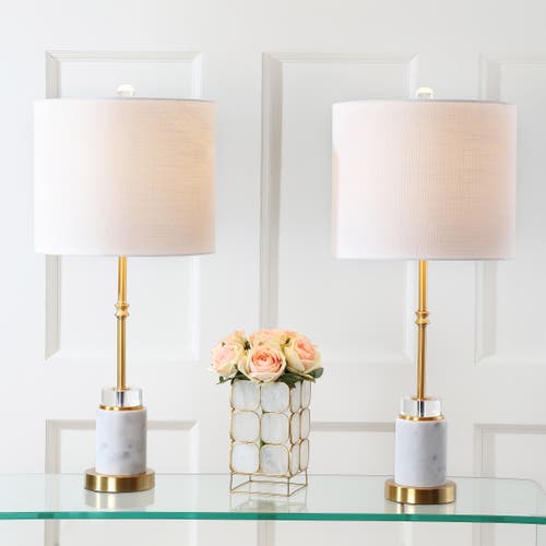 Jonathan Y Designs Set Of 2 Harper 27in Marble & Crystal Table Lamps In White/brass Gold