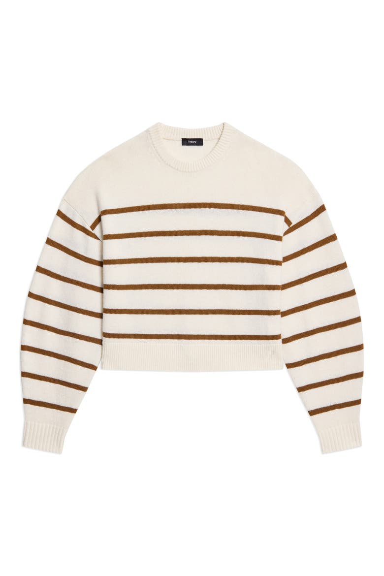 Stripe Cashmere Sweater, Main, color, IVORY/ DEEP ACACIA BROWN - 31K