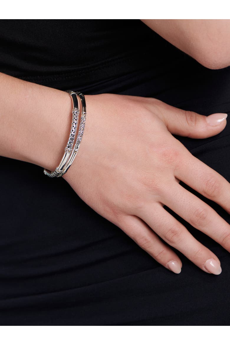 Slide-on Bangle Bracelet in Sterling Silver and 18K Gold Accents, Alternate, color, Silver