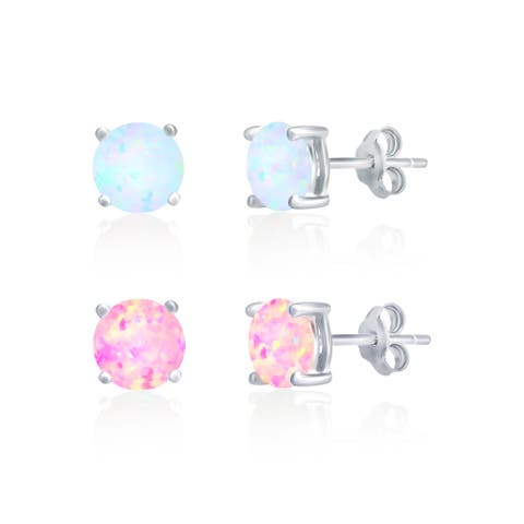 2 Pack Sterling Silver Opal Studs