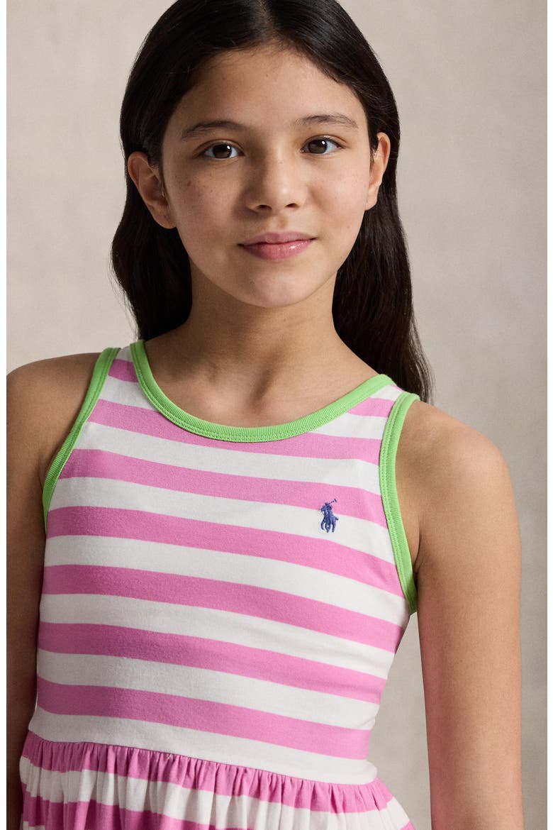 Kids' Stripe Cotton Jersey Sleeveless Dress, Alternate, color, LAGUNA PINK/ WHITE