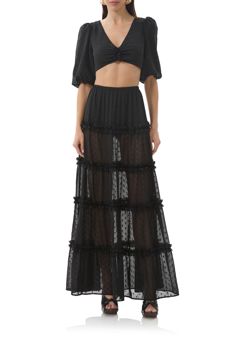 Sabina Clip Dot Tiered Maxi Skirt, Alternate, color, NOIR