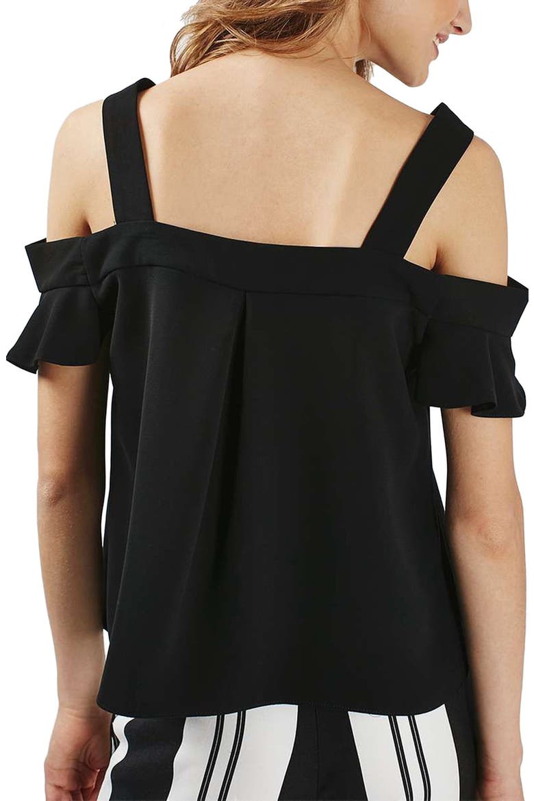 'Polly' Ruffle Bardot Top, Alternate, color, BLACK
