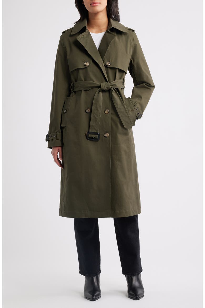Belted Stretch Cotton Trench Coat, Main, color, HERITAGE KHAKI