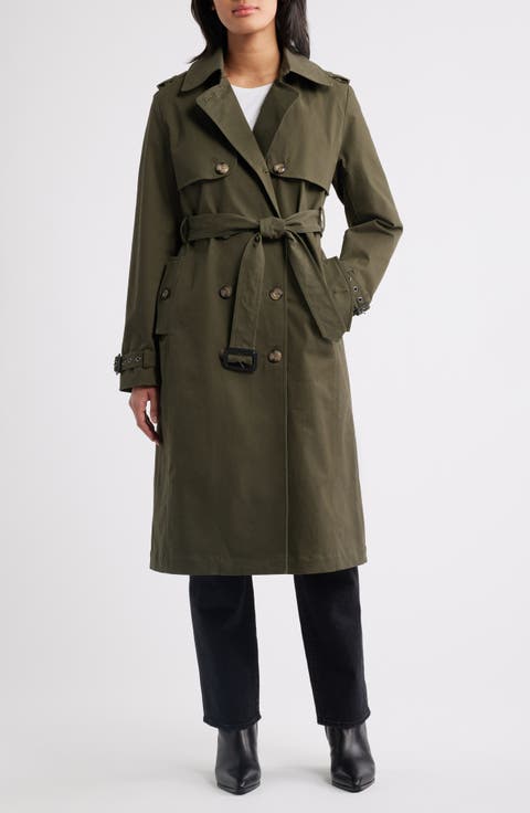 Belted Stretch Cotton Trench Coat