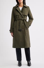 Bernardo Belted Stretch Cotton Trench Coat