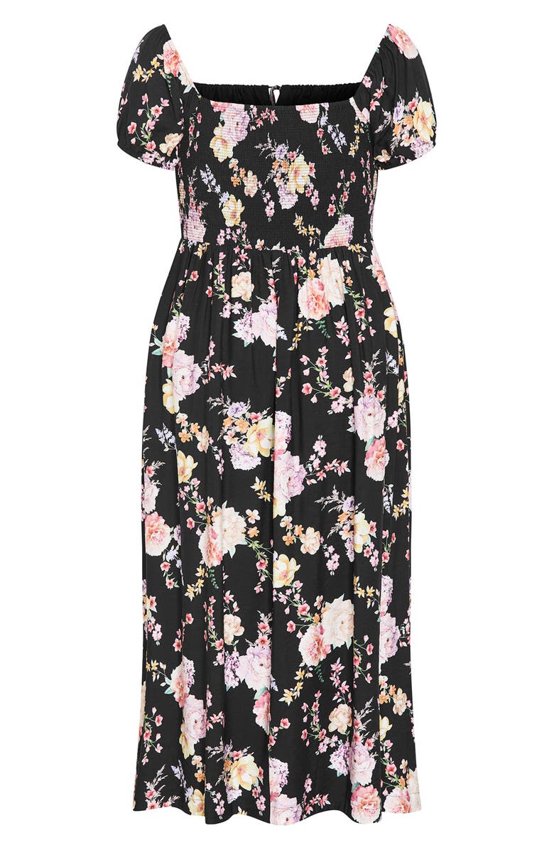 City Chic Abbigail Print Puff Sleeve Maxi Dress, Alternate, color, Black Flirty Floral