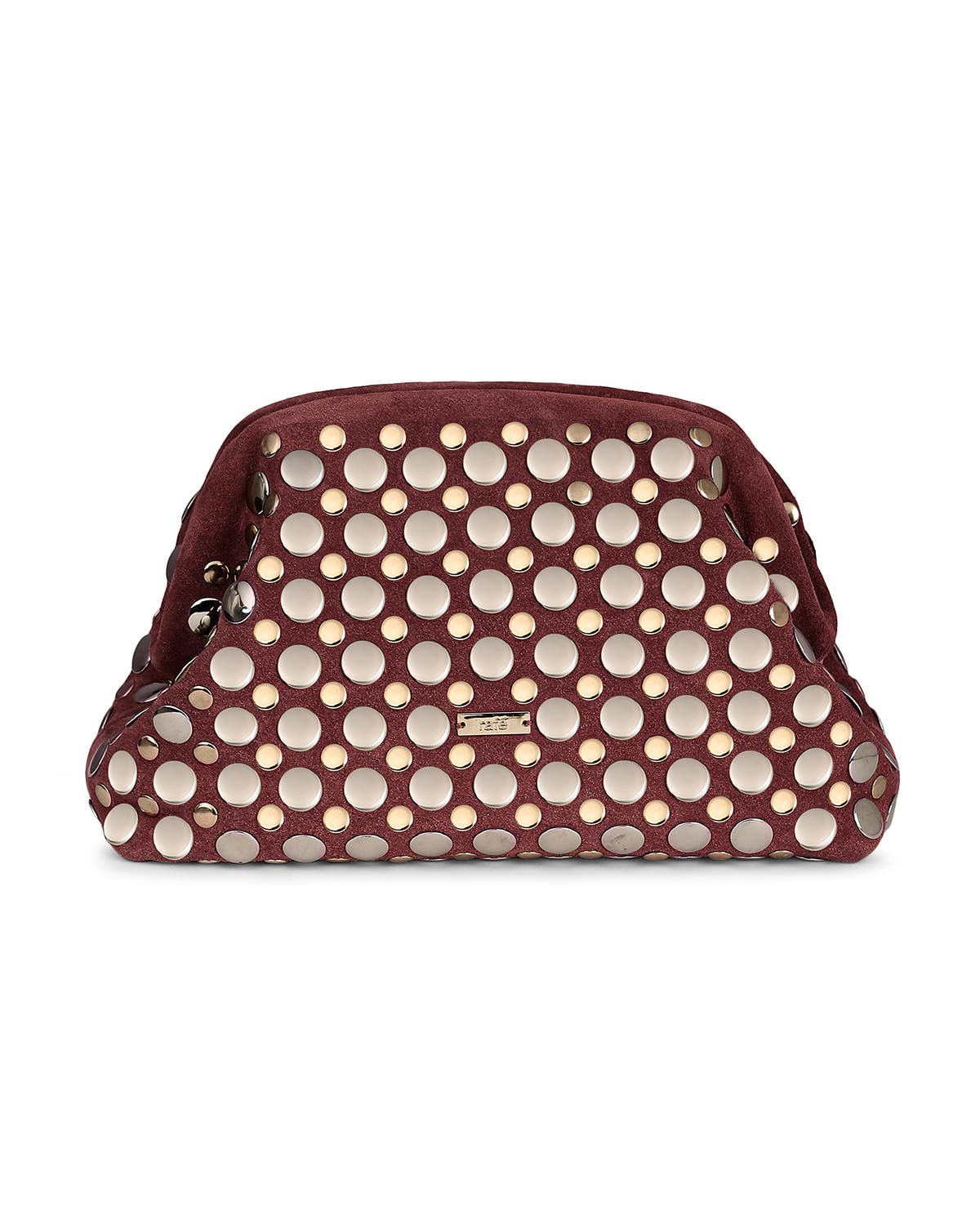 Aya Studded Frame Clutch, Alternate, color, BURGUNDY