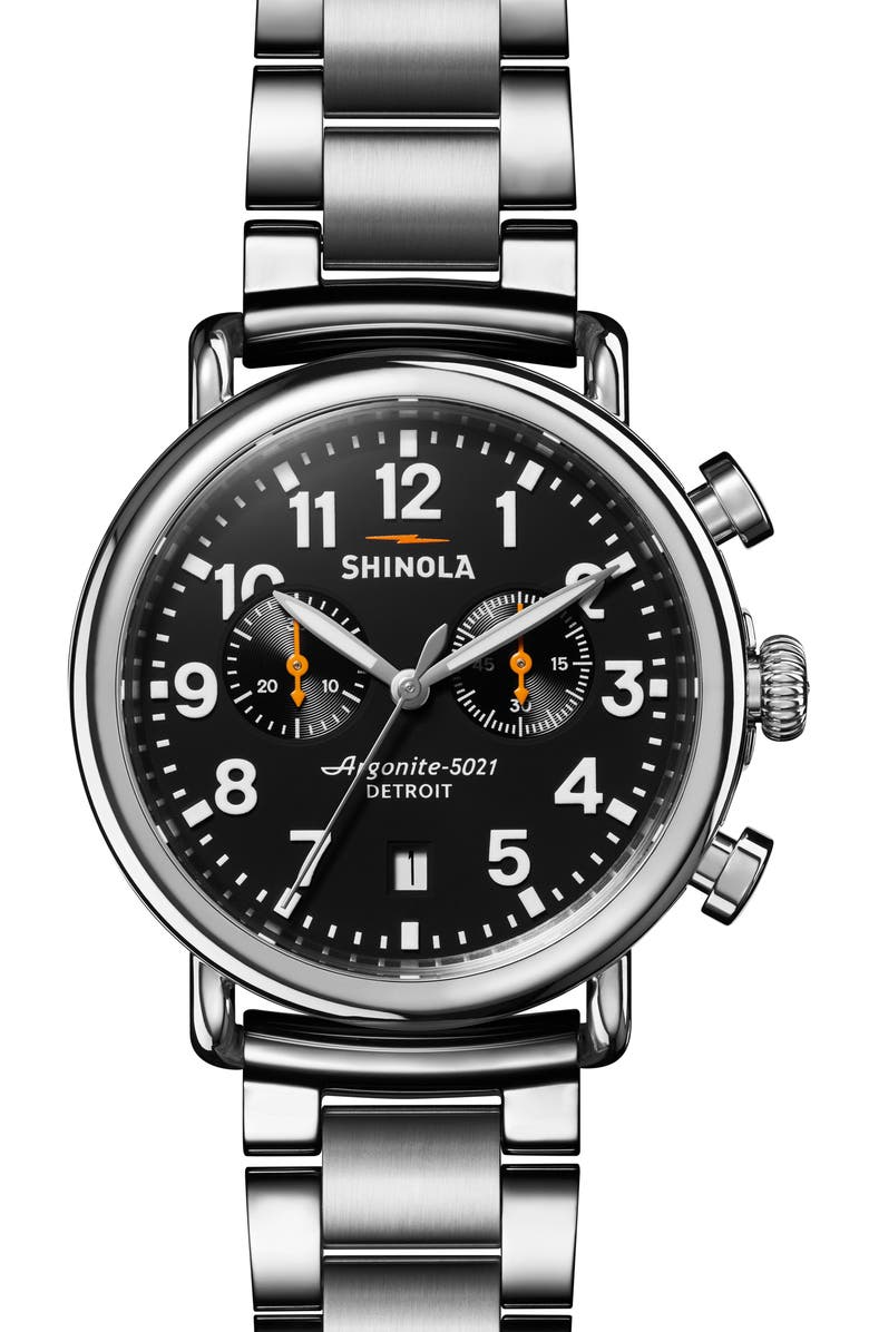 Shinola Runwell Chronograph Bracelet Watch, 41mm, Main, color, Black