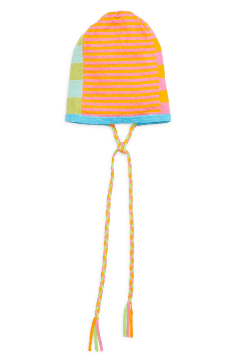 YanYan Patchwork Stripe Linen Blend Beanie, Main, color, Candy/ Orange Multi