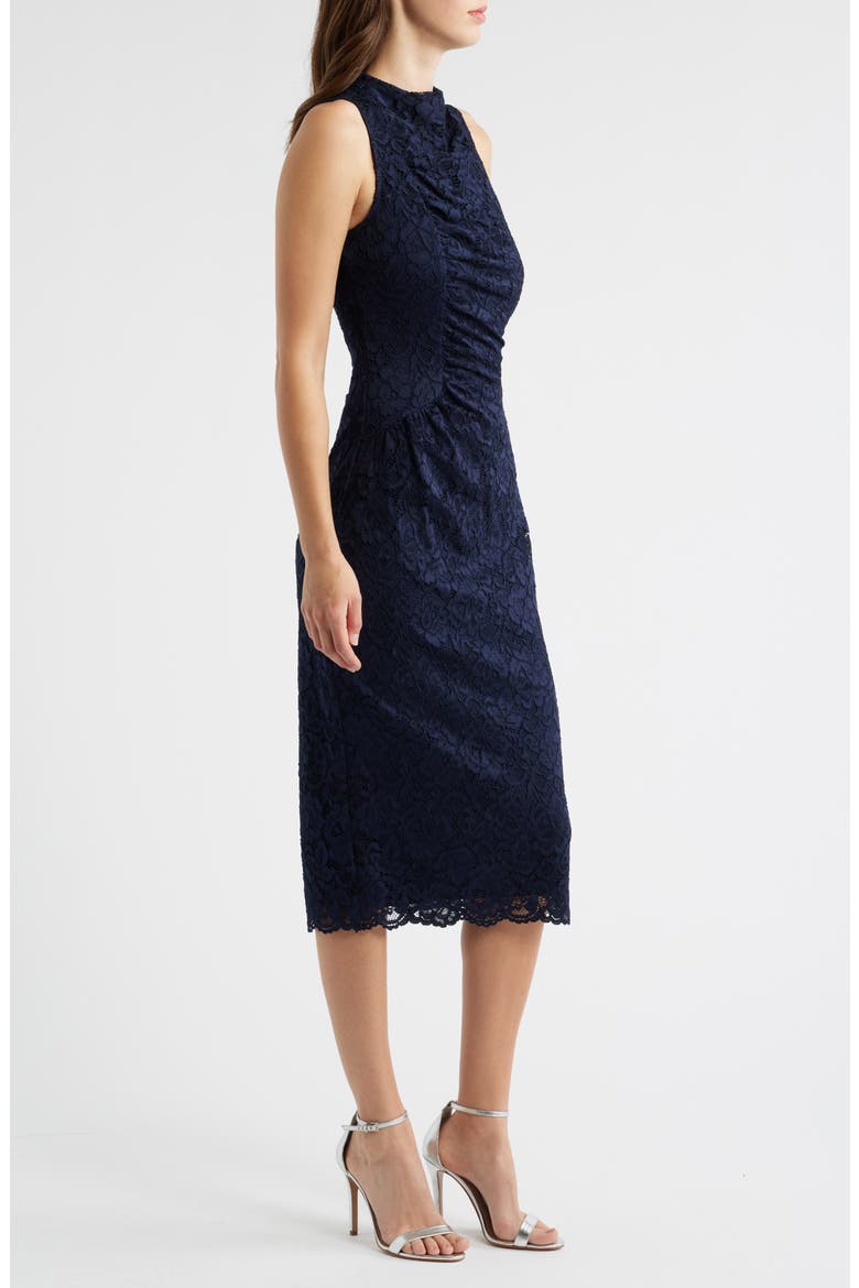 Lace Sleeveless Sheath Midi Dress, Alternate, color, NAVY