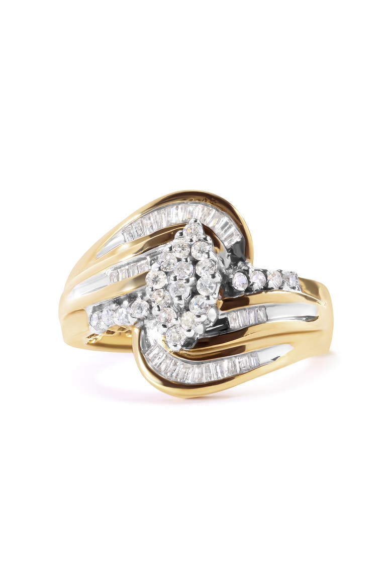 10K Yellow Gold 1/2 Cttw Diamond Cluster and Swirl Ring, Main, color, Yellow