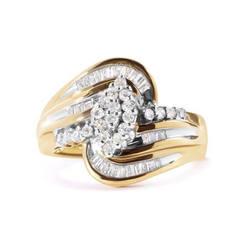 10K Yellow Gold 1/2 Cttw Diamond Cluster and Swirl Ring