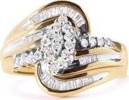 Haus of Brilliance 10K Yellow Gold 1/2 Cttw Diamond Cluster and Swirl Ring