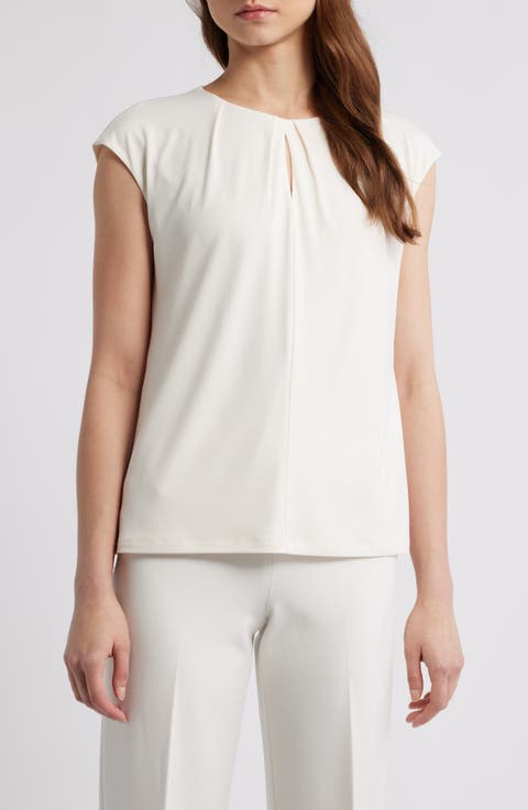 Pleat Neck Cap Sleeve Top