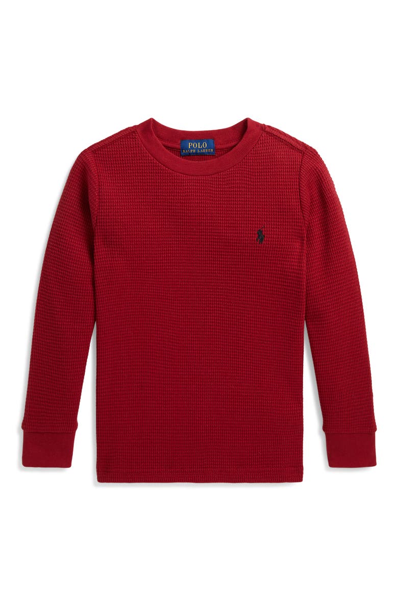 Kids' Long Sleeve Waffle Knit T-Shirt, Main, color, EATON RED