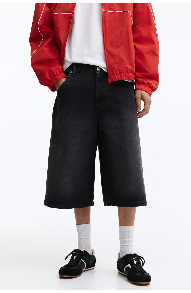 H&M Baggy Denim Shorts, Alternate, color, Denim Black