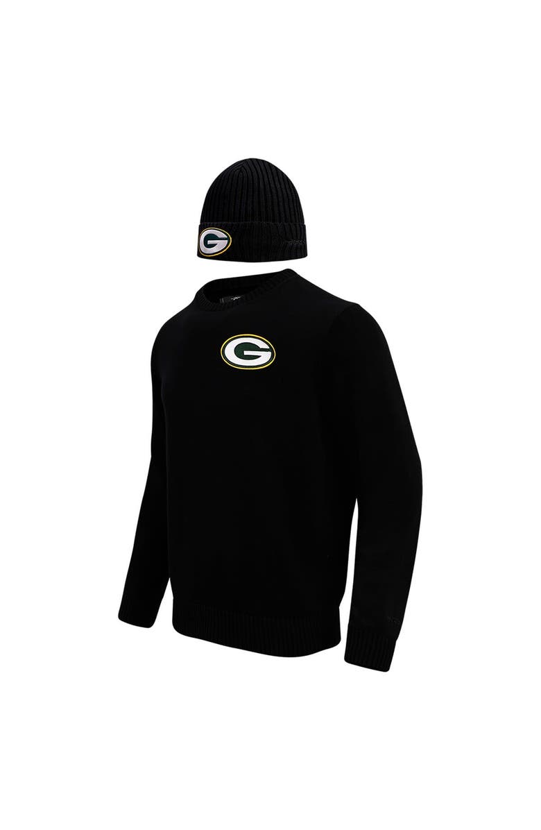 PRO STANDARD Men's Pro Standard Black Green Bay Packers Crewneck Pullover Sweater & Cuffed Knit Hat Box Gift Set, Alternate, color, Black
