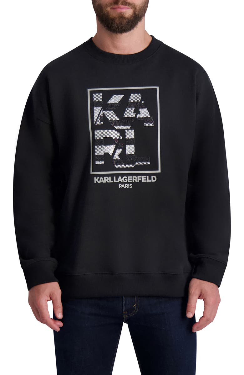 KARL LAGERFELD PARIS Box Logo Organic Cotton Blend Crewneck Graphic Sweatshirt, Main, color,