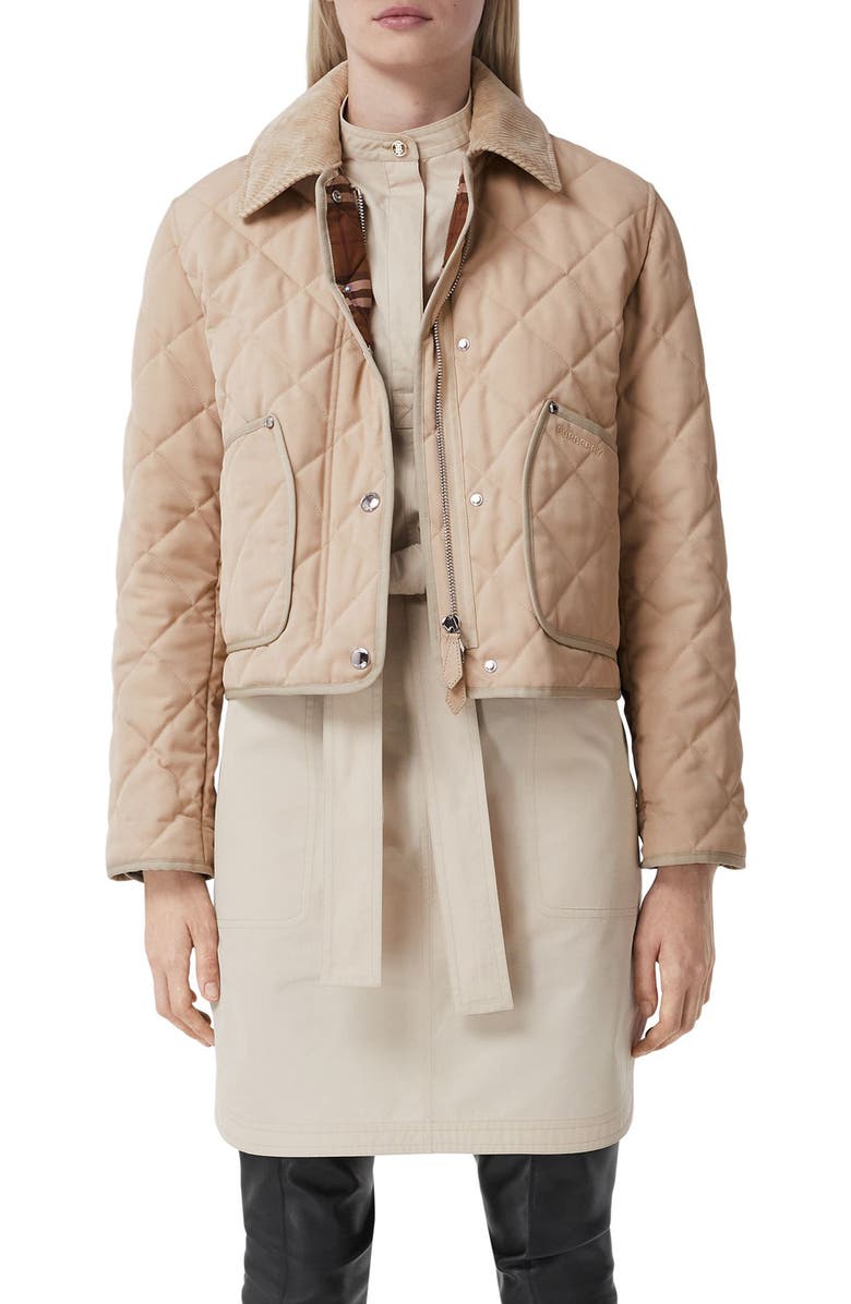 Burberry Lanford Corduroy Collar Quilted Jacket, Main, color,