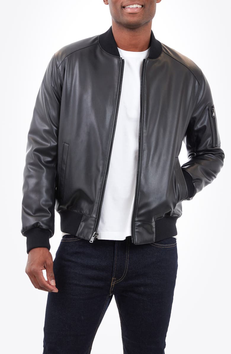Michael Kors Keith Faux Leather Bomber Jacket, Alternate, color, Black
