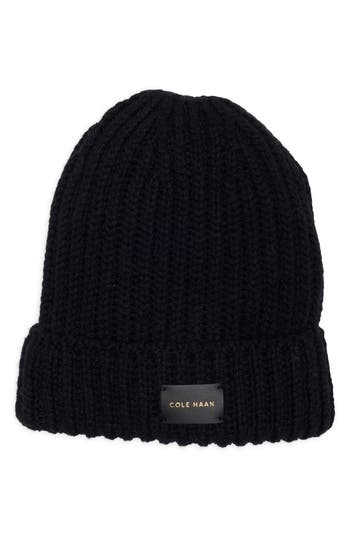 Cole Haan Chunky Knit Cuffed Beanie In Black