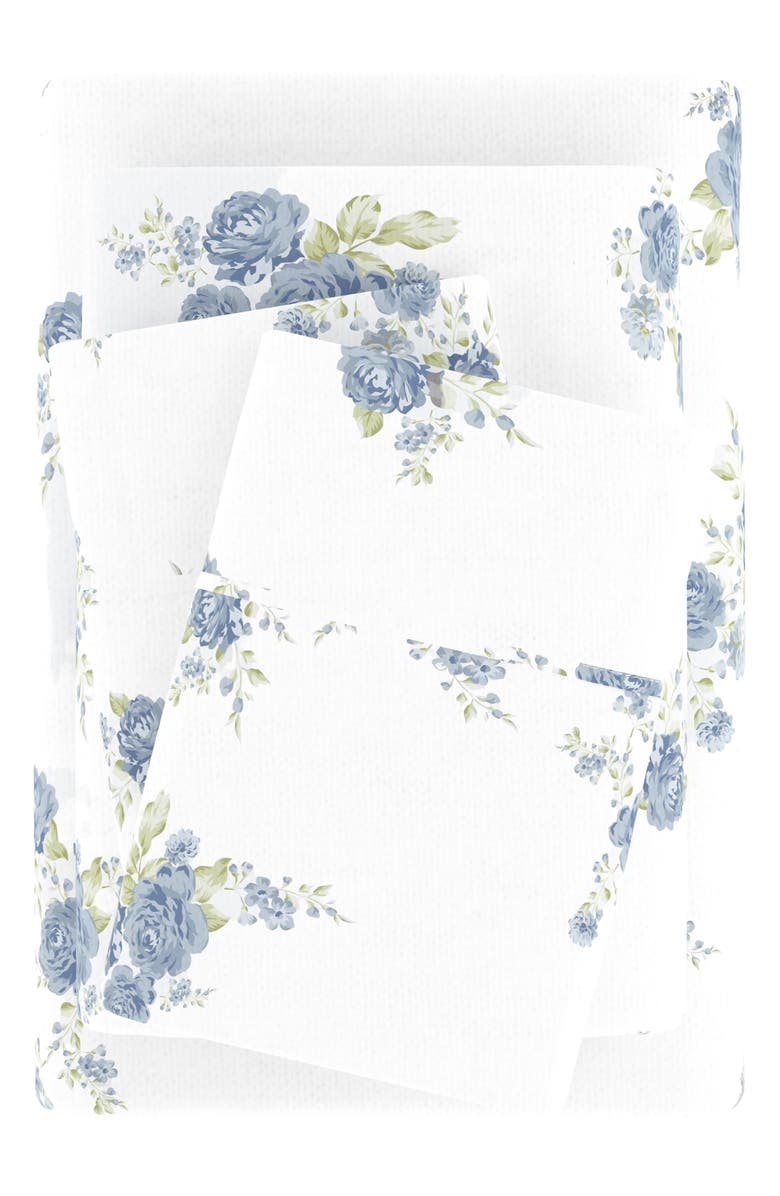 HOMESPUN Premium Rose Bunch 4-Piece Flannel Bed Sheet Set, Alternate, color, Light Blue