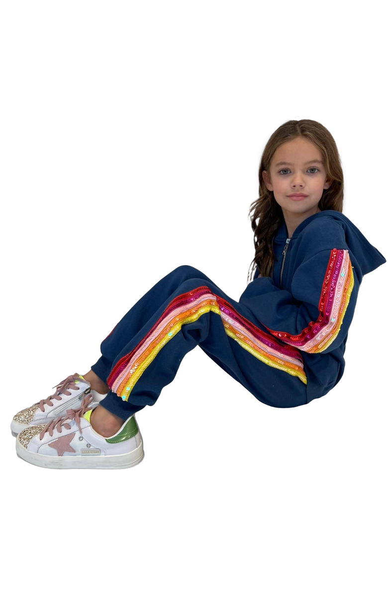 Lola + The Boys Navy Sequin Hoodie Trackset, Alternate, color, 