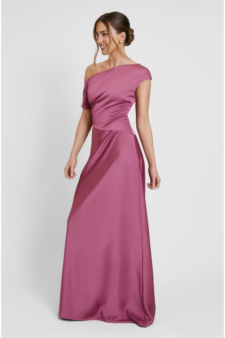 Asymmetric Satin Bridesmaid Dress, Alternate, color, Plum