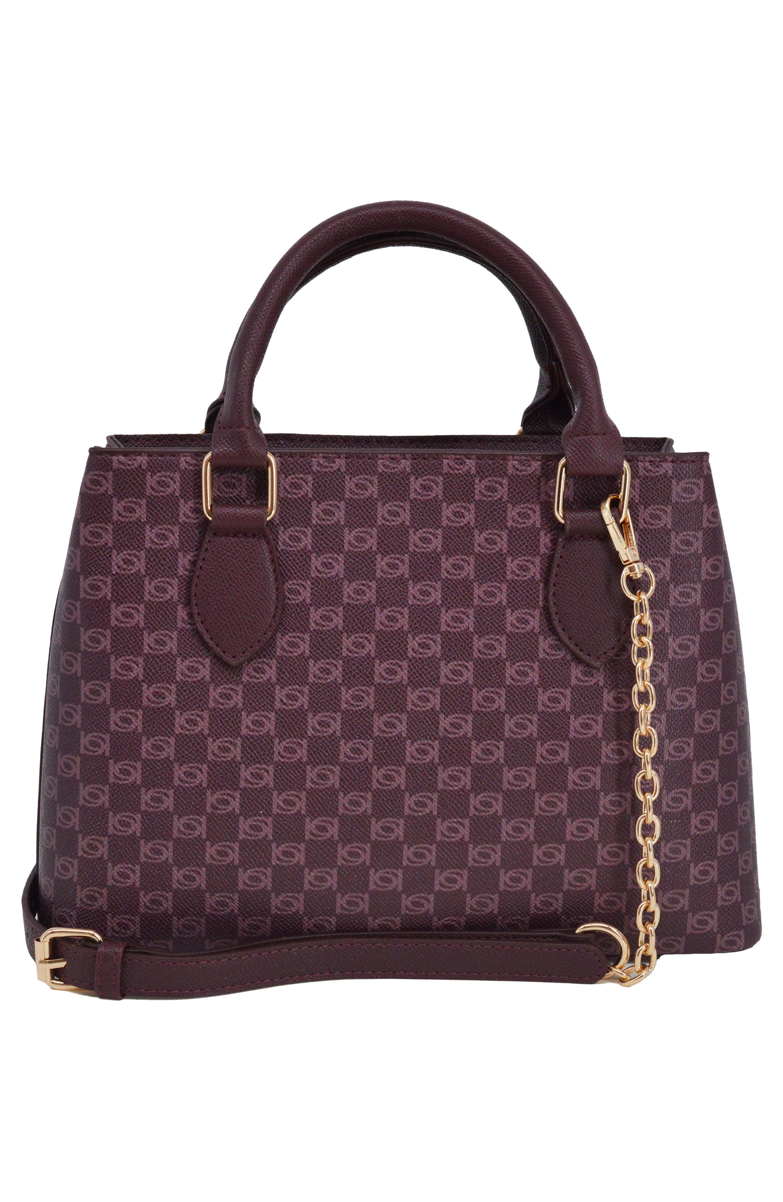 Adela Small Monogram Satchel with Wallet, Alternate, color, BURGUNDY