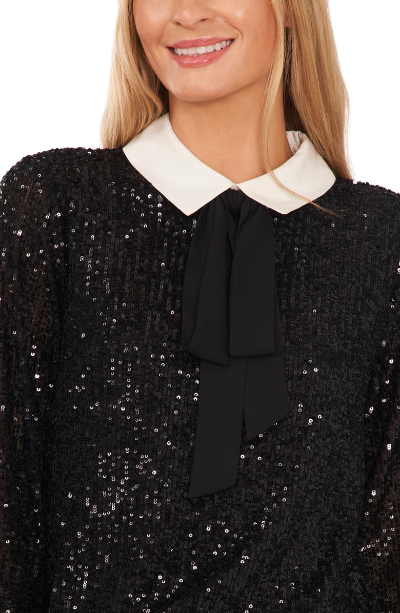 CeCe Pussy Bow Sequin Blouse, Alternate, color,