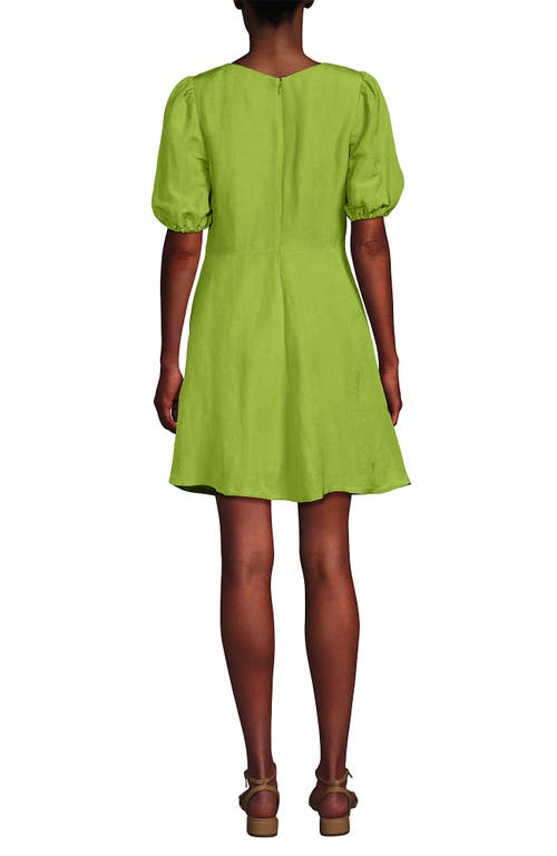Lands' End Linen Above The Knee Puff Sleeve Dress In Green