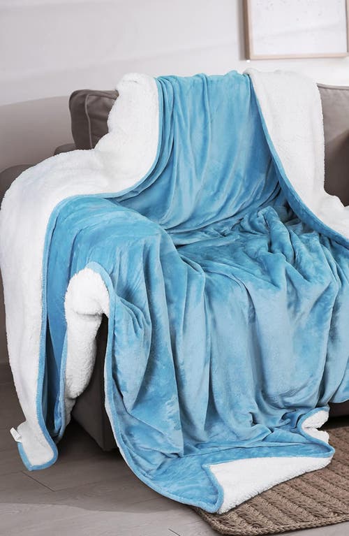Woven & Weft Faux Shearling Fleece Throw Blanket In Blue