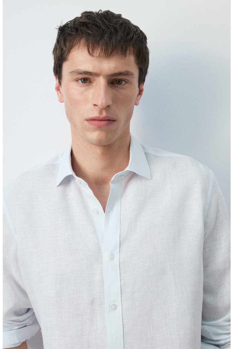 Stripe Slub Linen Button-Up Shirt, Alternate, color, SKY BLUE